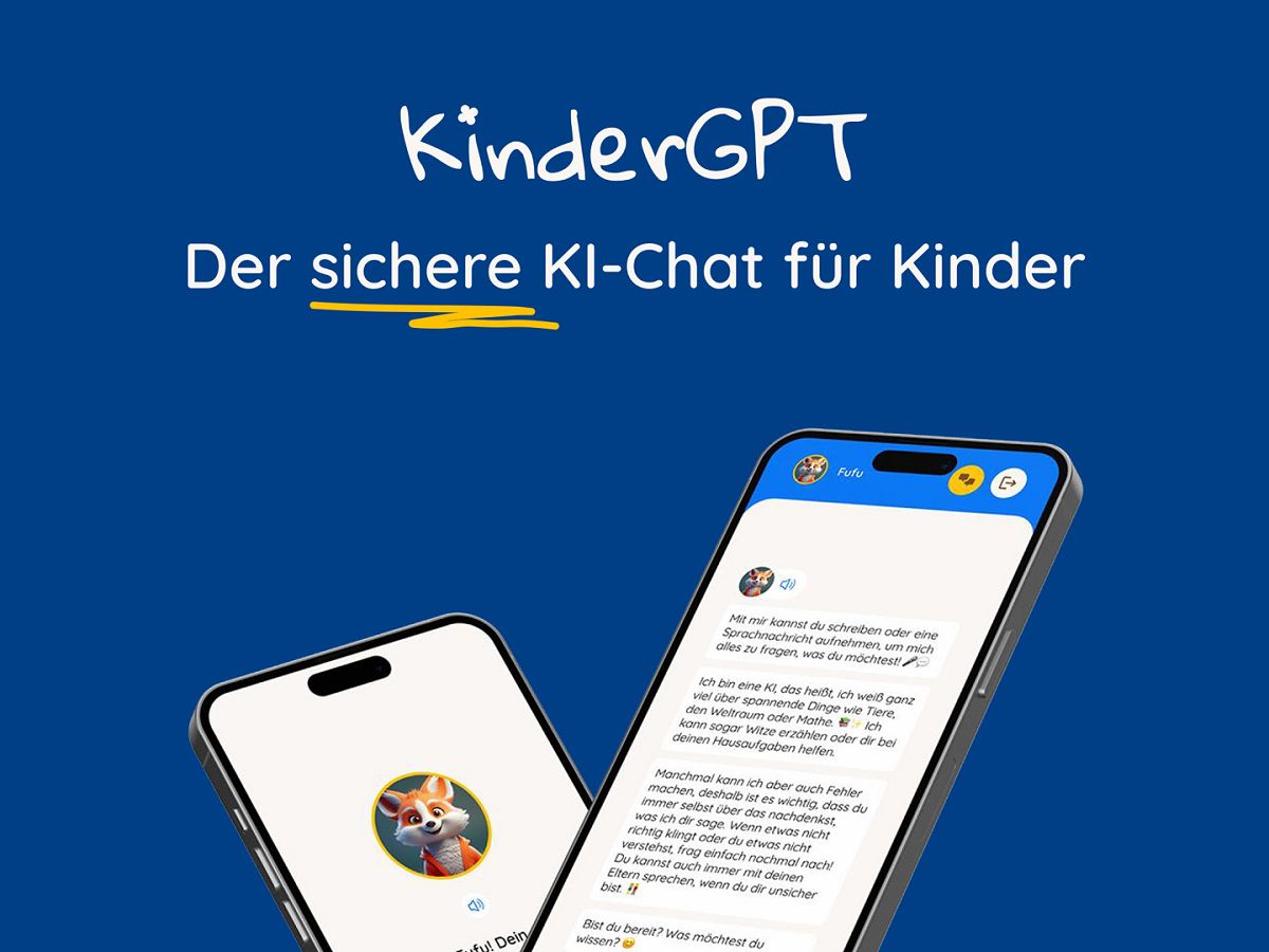 KinderGPT-Logo und Ausschnitt aus der App. (Foto: HillcrownAI)