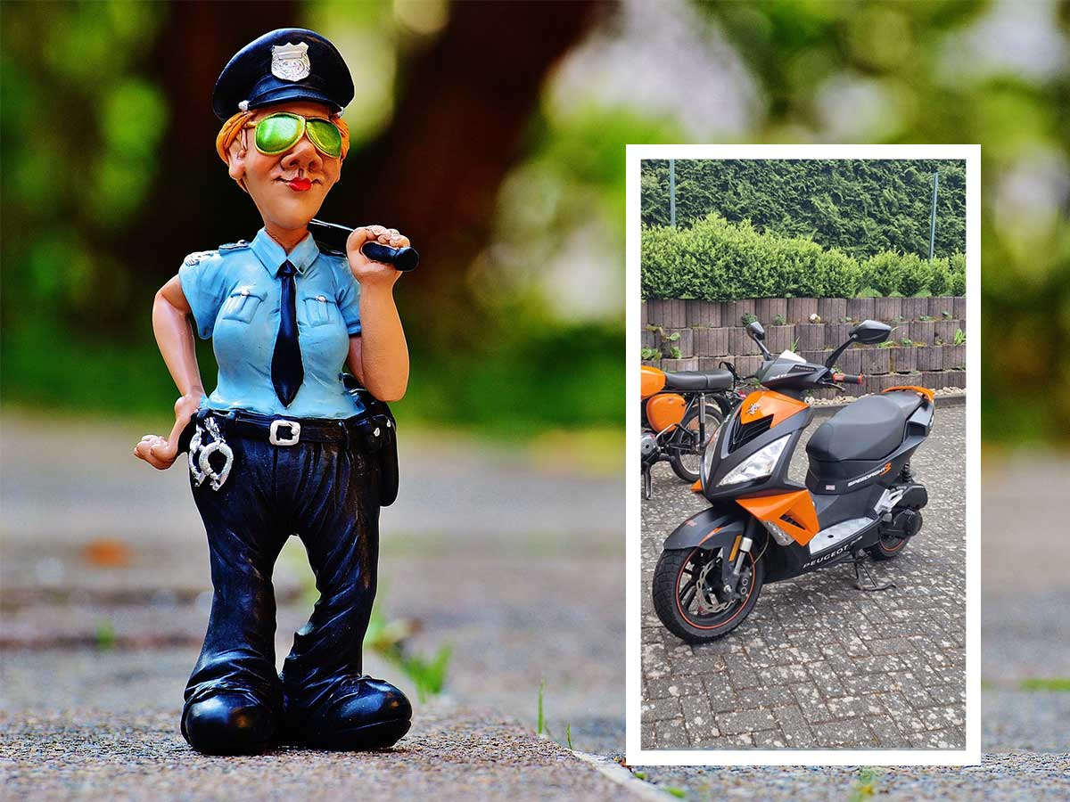 Collage mit Bild des entwendeten Rollers. (Foto: Pixabay und Polizei Wissen)