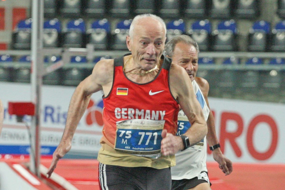 Mit aller Macht Richtung Ziel: Friedhelm Adorf berzeugte bei der Hallen-WM der Senioren im polnischen Torun. (Foto: Lutwin Jungmann)