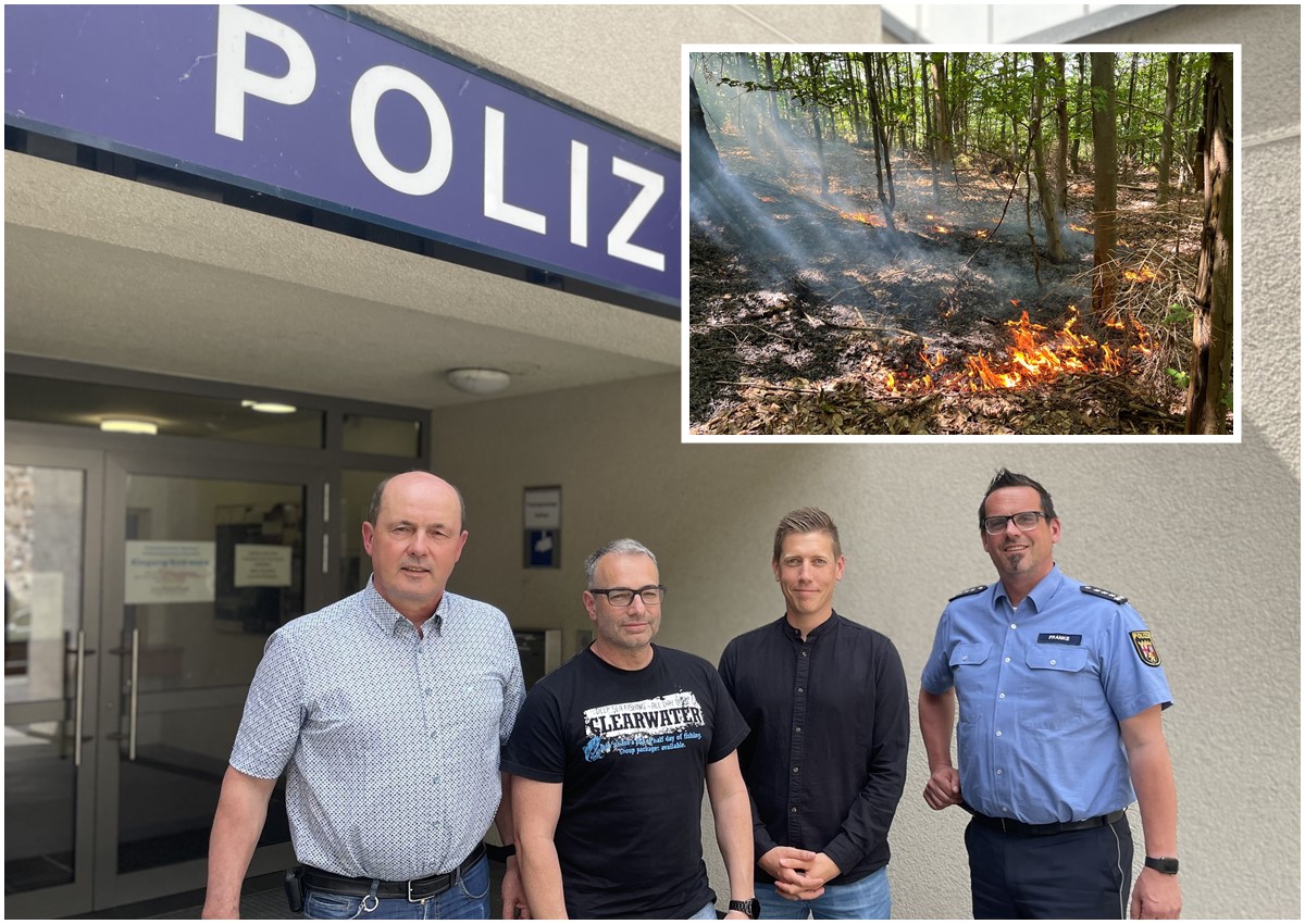 Informierten ber die Hufung von Brandfllen in der Gemarkung Alsdorf. Von links: Reinhard Baumgarten, Thorsten Schmidt, Markus Sander und Marcus Franke. (Foto: KathaBe) In Alsdorf hat es erst am 31. Mai das letzte Mal gebrannt. (Kleines Foto: Polizei Betzdorf)