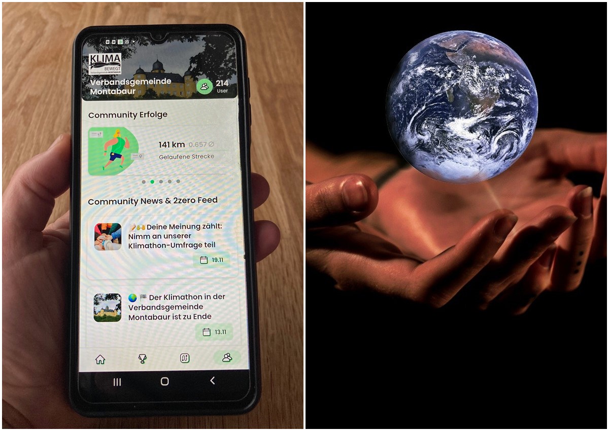 Screenshot 2zero-App. (Foto links: VG Montabaur/Christina Wei; Foto rechts: Symbolfoto, Quelle: Pixabay)