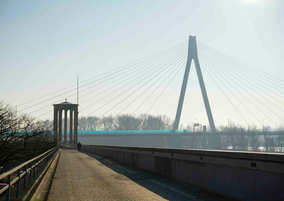 Von der Deichmauer aus hat man einen tollen Blick auf Pegelturm, Rheinbrcke und den Fluss. (Foto: Maxie Meier)