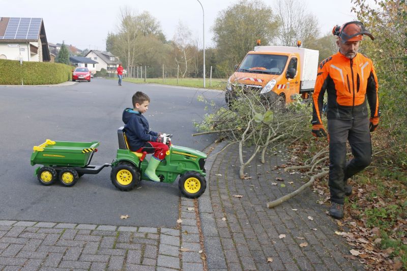 Mit schwerem Gert (Traktor mit Anhnger) waren auch die jungen Helfer aktiv. Fotos: privat