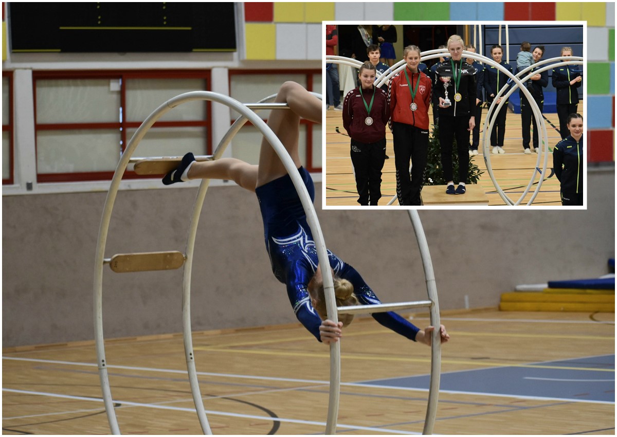 Die Rhnradturnerinnen der DJK Wissen-Selbach (kleines Foto) feierten einen erfolgreichen Wettkampf, Soraya Quast (groes Foto) holte Gold. (Fotos: Verein)