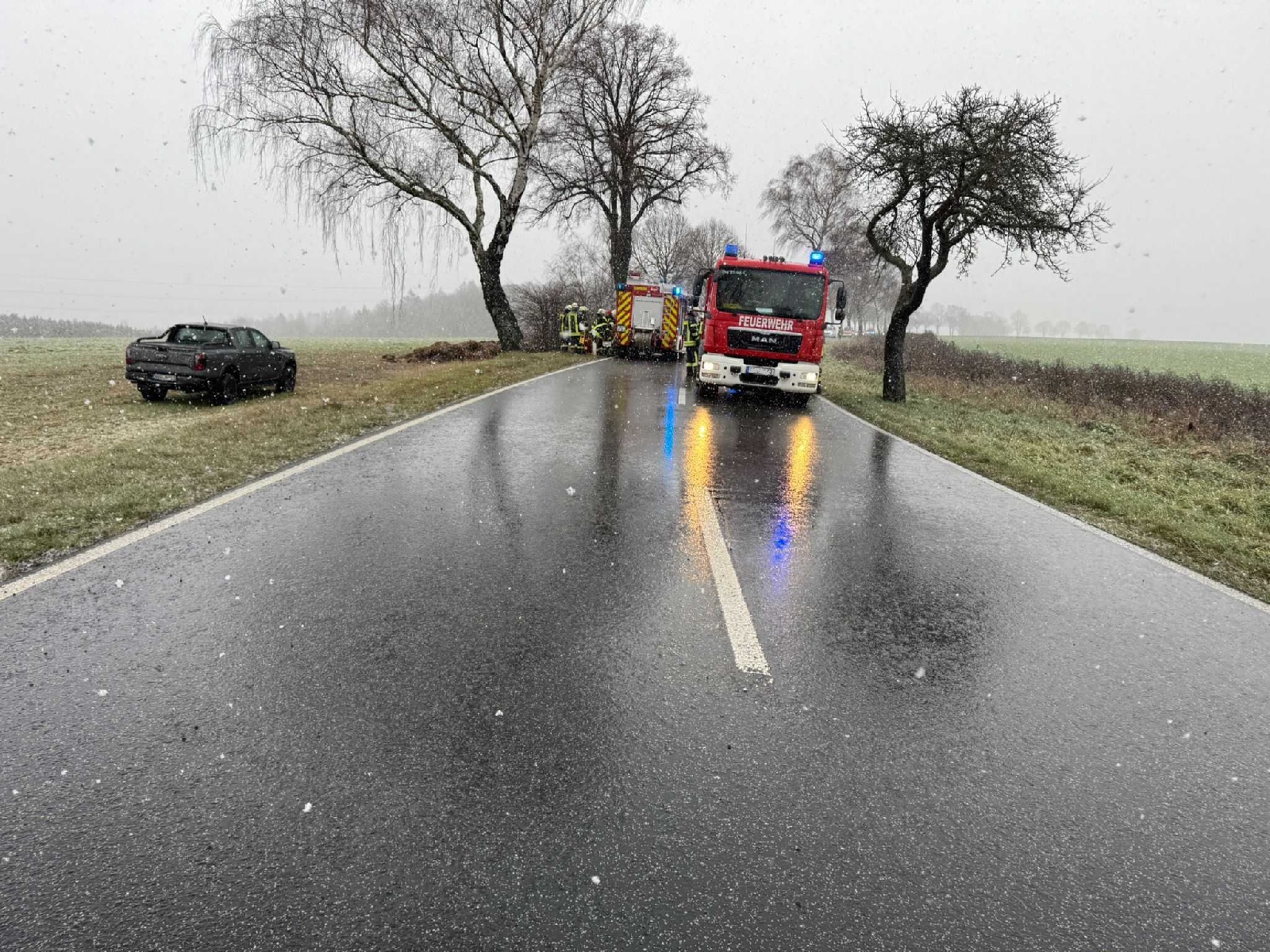 Aufnahme vom Einsatzort bei Schneefall. (Foto: Privat)