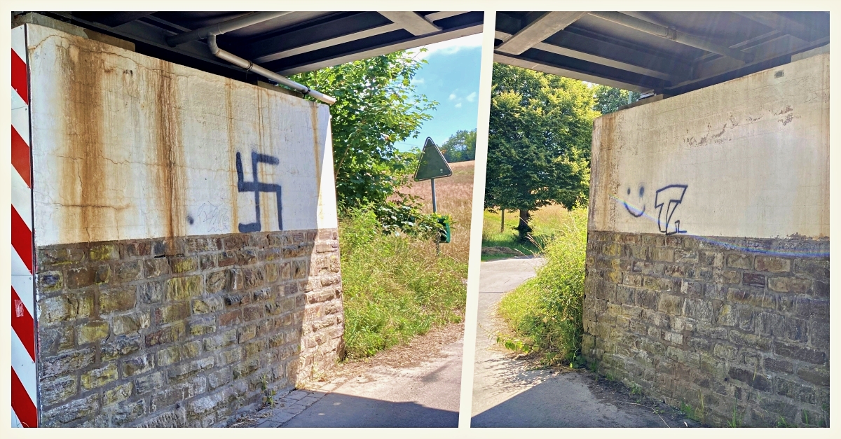 Pracht: Bahnunterfhrung in Wickhausen mit Hakenkreuz beschmiert