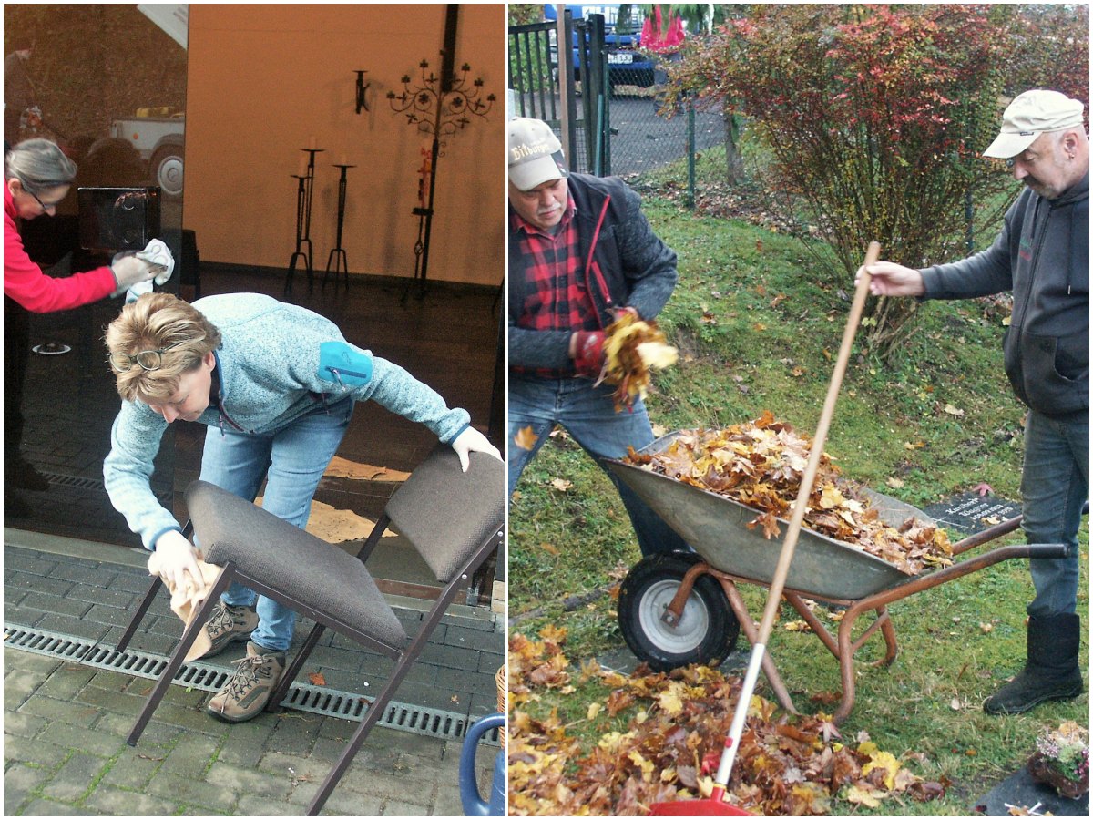 Friedhofspflege: Selbacher packen regelmig ehrenamtlich an. (Fotos: Bernhard Theis)
