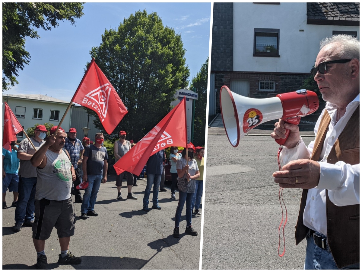 Der Einigung in der Tarifauseinandersetzung ging ein dritter Warnstreik voraus bei der Uwe Wallbrecher, der 1. Bevollmchtigte der IG Metall in Betzdorf, zu den Beschftigten sprach. (Foto: ddp)