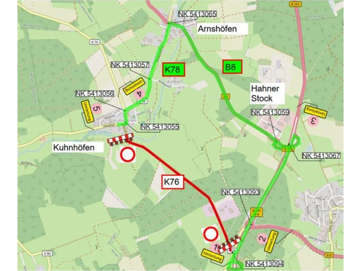 Umleitung whrend der Baumanahme an der K 76 (Foto: Landesbetrieb Mobilitt Diez)