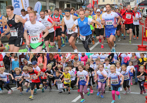 Am 22. September startet der 16. Wissener Jahrmarktslauf. Die Fotos zeigen den jeweiligen Start des Hauptlaufes und der Bambini vom Vorjahr. (Fotos: Jrgen Linke)